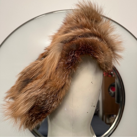 LANVIN Paris Made In Italy Black Brown Fur Wrap Collar Scarf Patent Buckle - Picture 4 of 15